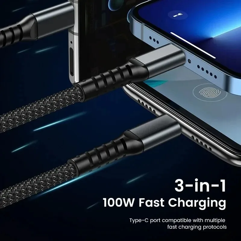 3 In 1 100W LED Digital Display USB Cable Type C Usb Micro For iphone Samsung Huawei Xiaomi Multi Port Multiple Charging Wire-4