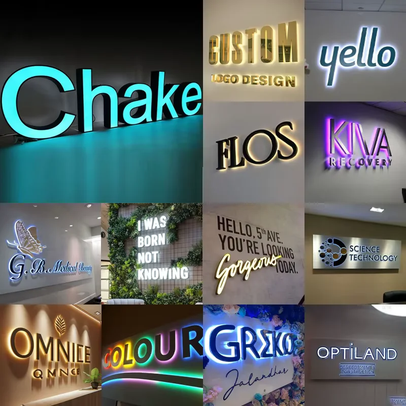Custom 3D Business Logo 3D Illuminated Letters LED Backlit Sign Business Signage Metal 3d Business Sign Office Sign For Wall-4