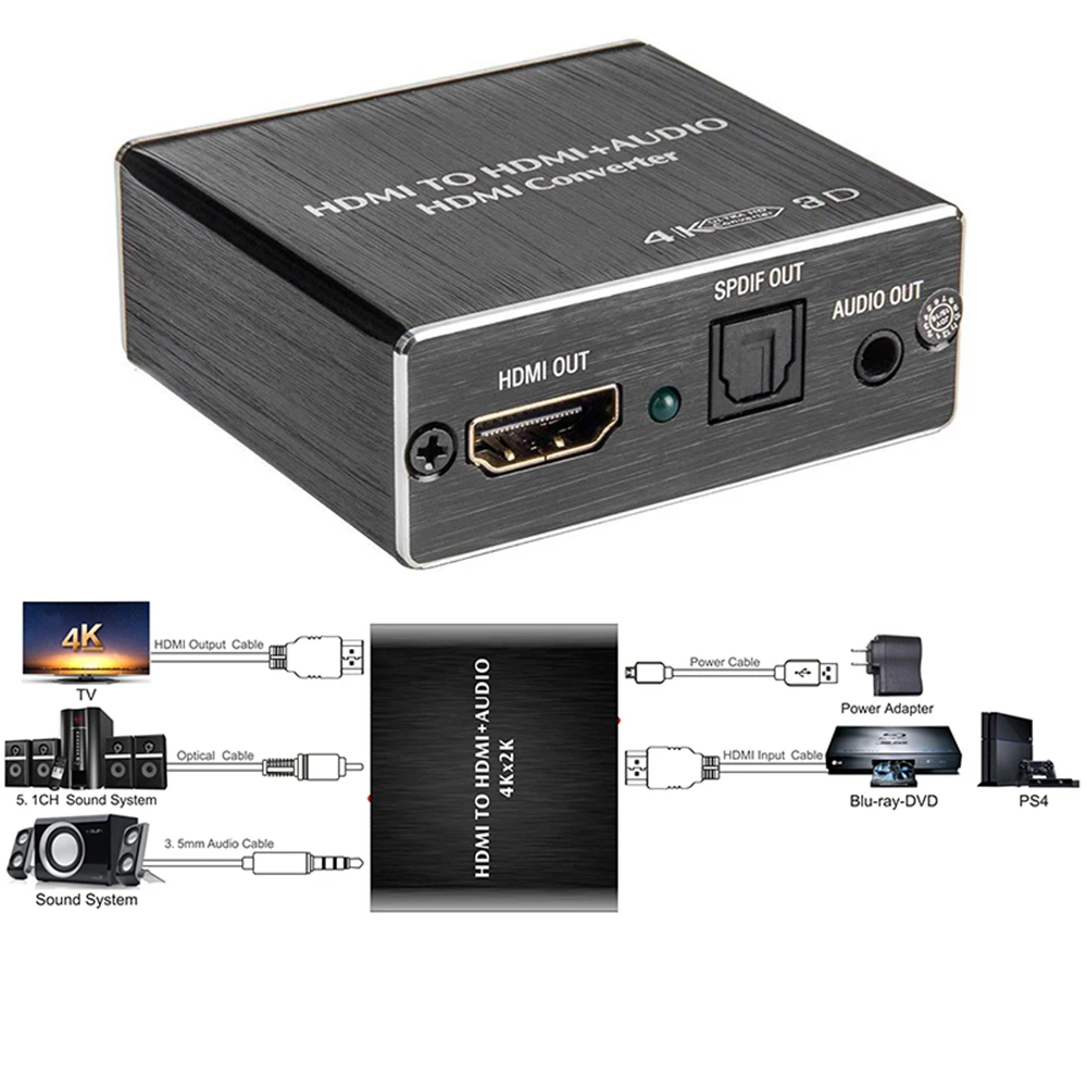 HDMI-compatible audio extractor +compatible Audio Extractor Stereo Extractor Converter Optical TOSLINK SPDIF + 3.5mm 4k x 2kAudi-4