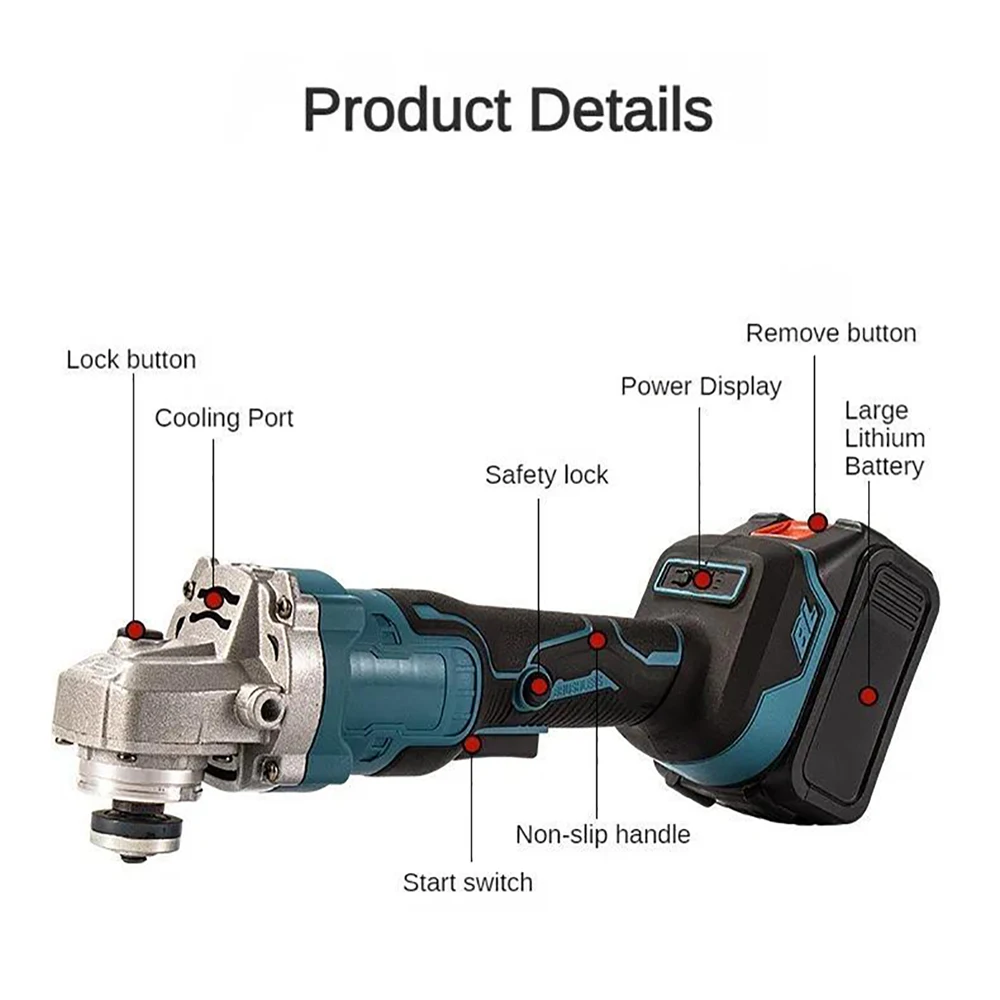 125MM Brushless Electric Angle Grinder 3 Speeds Cordless Grinder Cutting Machine Woodworking Power Tool for Makita 18v Battery-2