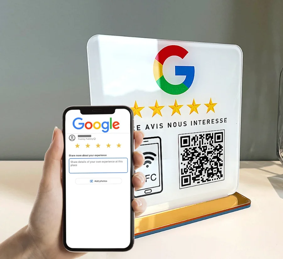 Custom Google Review Sign with NFC Scan code Acrylic Social Media Signs For Your Business Retail Store Decors-2