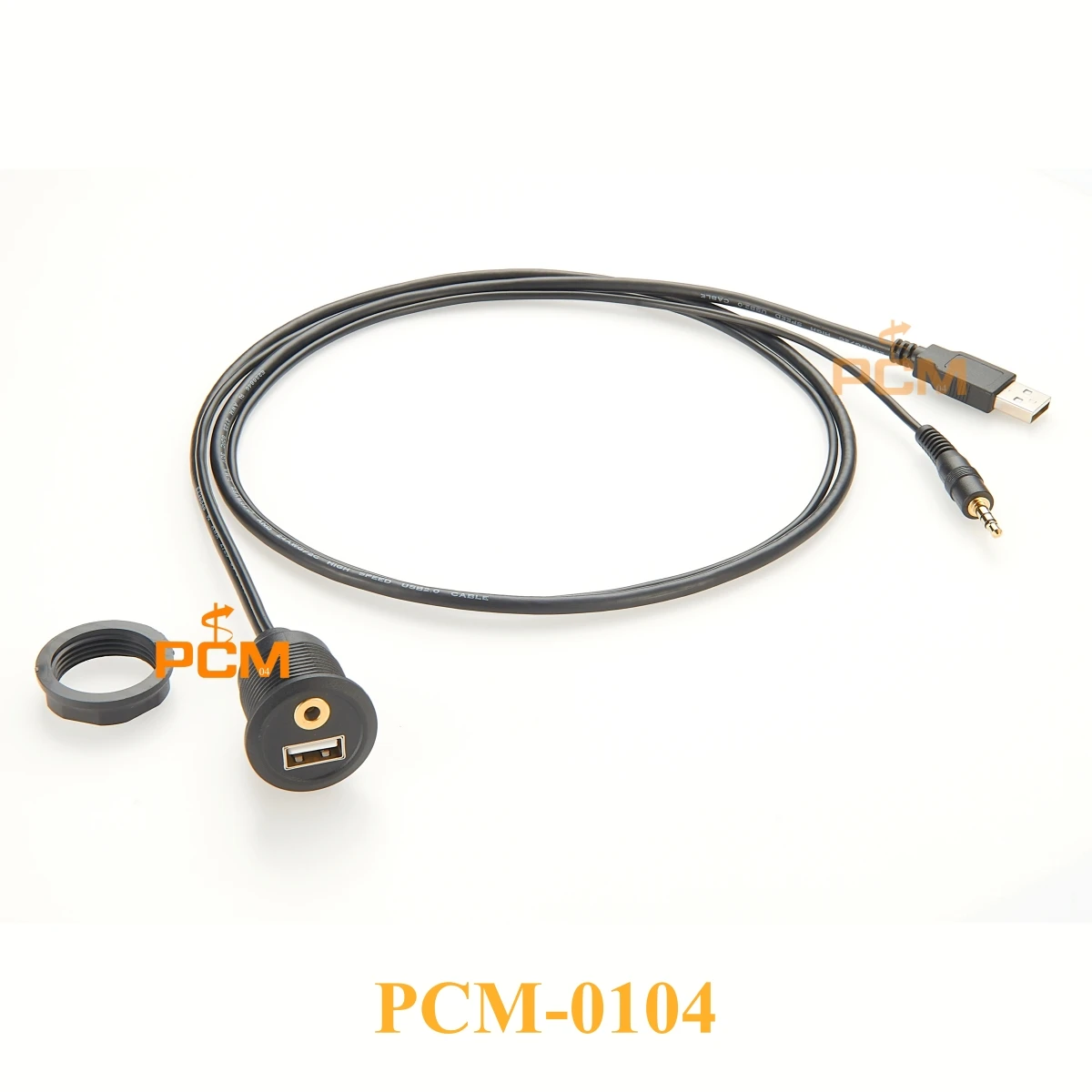 Round panel USB2.0 3.5mm flush mount dual port cable, USB and 3.5mm AUX stereo cable for car boat and Motorcycle dash mount-4