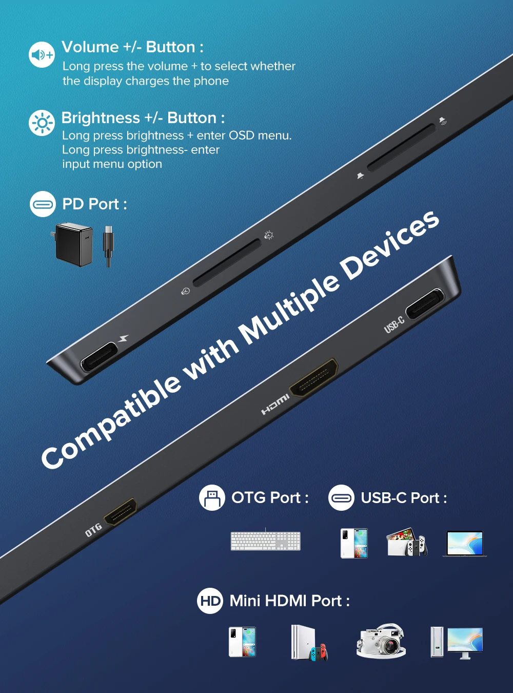 UPERFECT 15.6'' Portable Monitor IPS HDR FHD Matte Screen Eye Care With 10-Point Capacitive Touch 10800mAh Rechargeable Battery-6