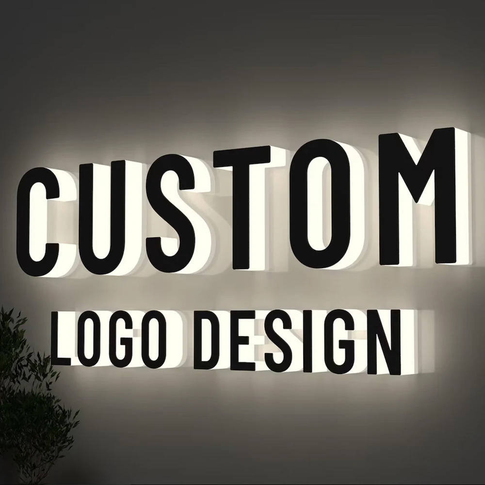Business Custom Large 3D Letters Illuminated Sign Metal Backlit Signage LED Store Company Signage Metal Neon LED Sign Outdoor