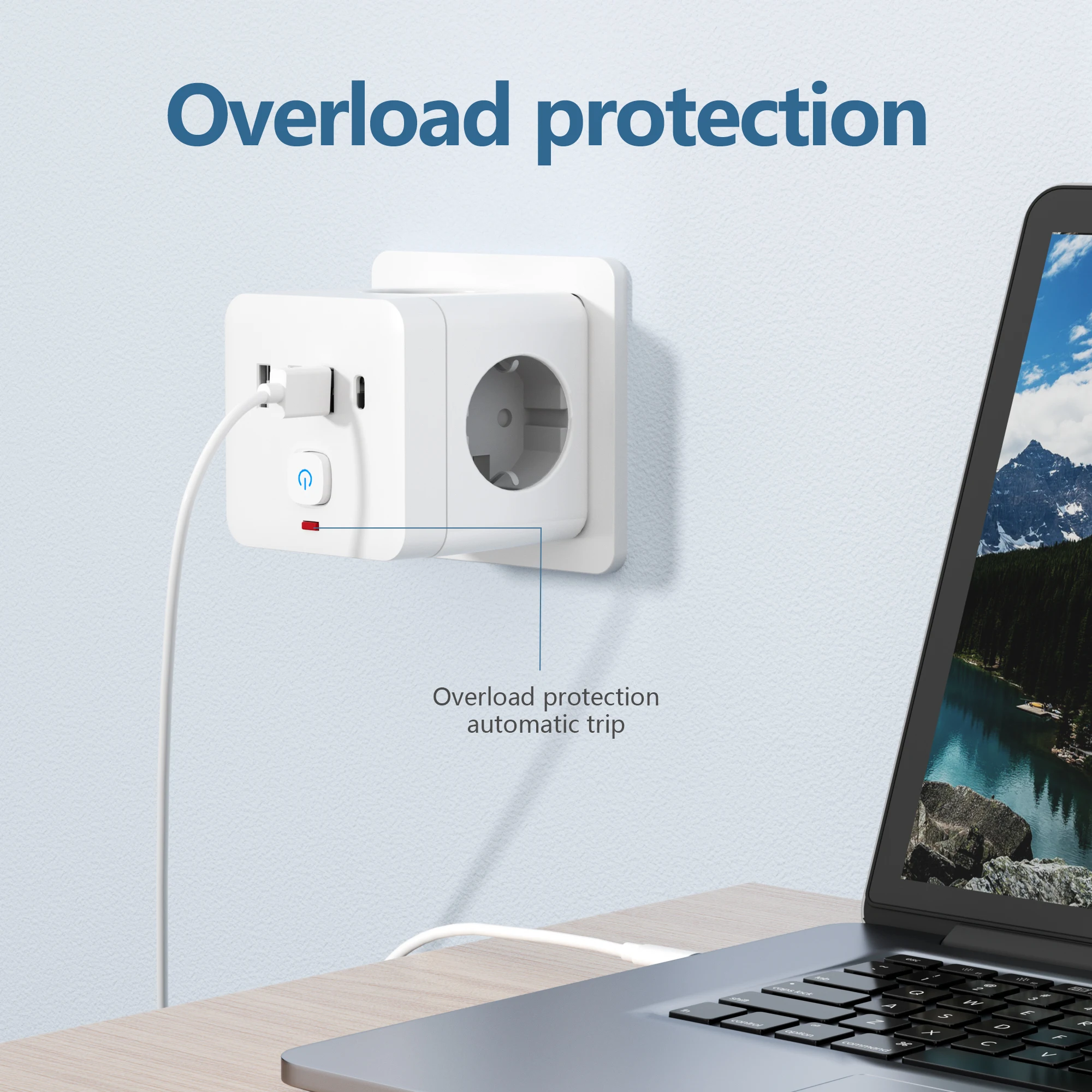 7-in-1 EU Power Strip, Power Strip Surge Protector 3 AC Outlets 3 USB 1 Type-C, Desktop Charging Station With Overload Protecti-5
