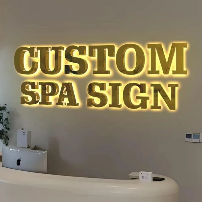 Custom 3D Business Logo 3D Illuminated Letters LED Backlit Sign Business Signage Metal 3d Business Sign Office Sign For Wall