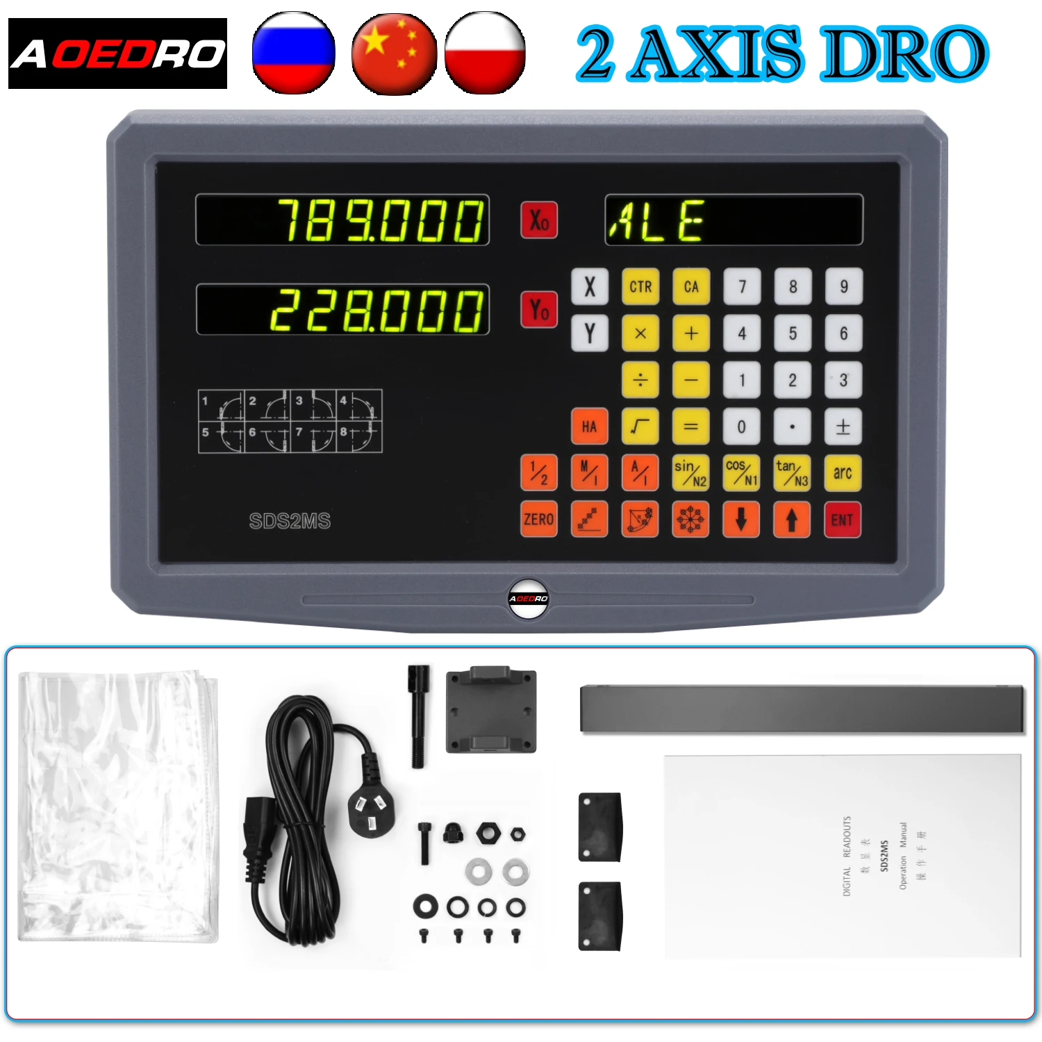 2 Axis Dro Set LED Digital Readout With 2PCS Linear Glass Scale Optical Encoder Ruler Digital Readout Display Set-2