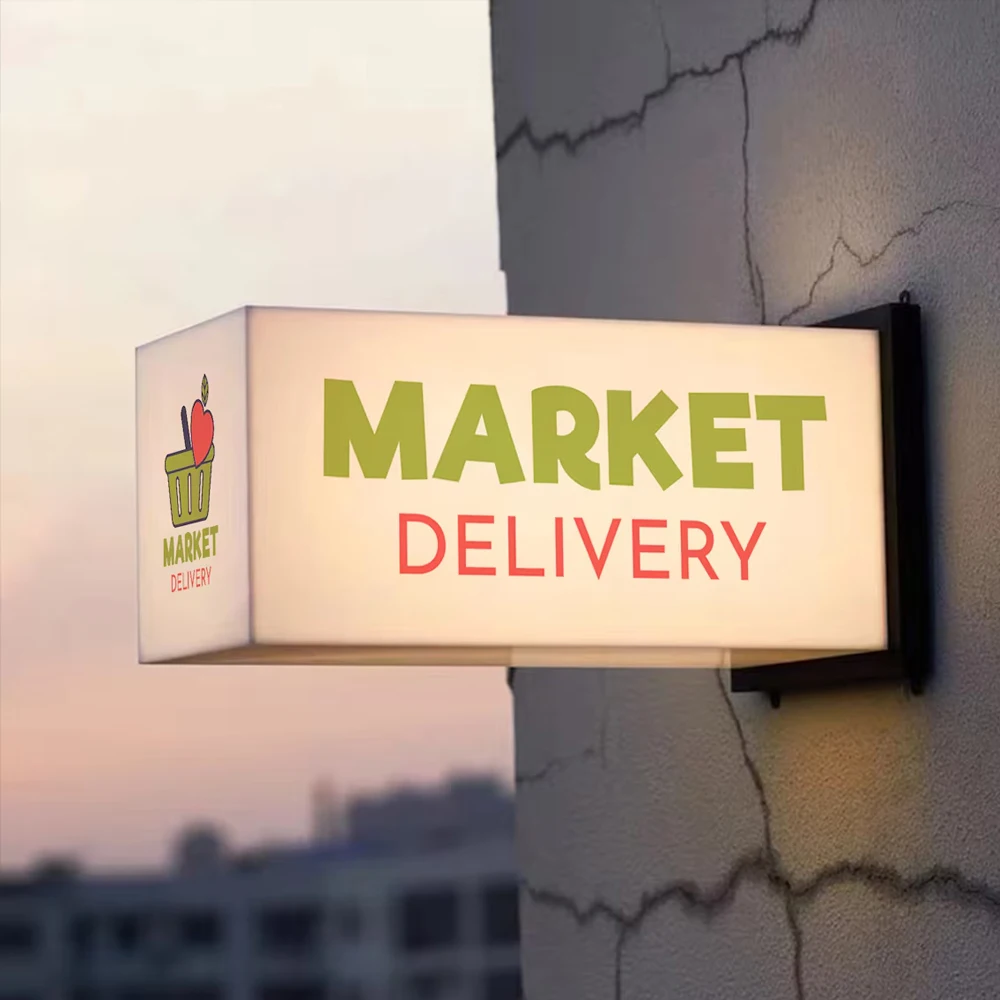 Business LED Light Box Signboard Shop Signage Rectangle Street Led Light Sign Acrylic Light Box Outdoor Wall Hanging Light Box-2