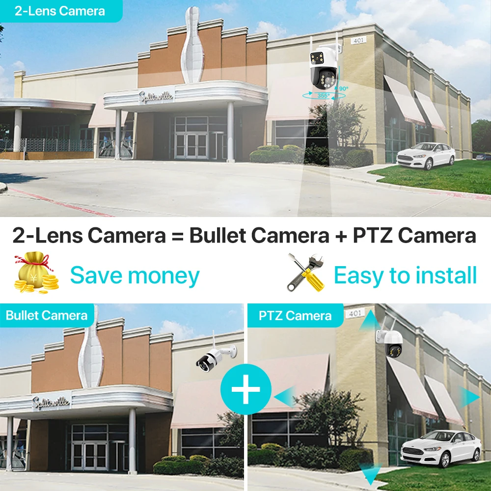 Dual Lens 360º Wifi Camera IP66 Security Protection 8MP 4K Wireless Outdoor Human Detection ICSEE Video Surveillance PTZ Camera-3