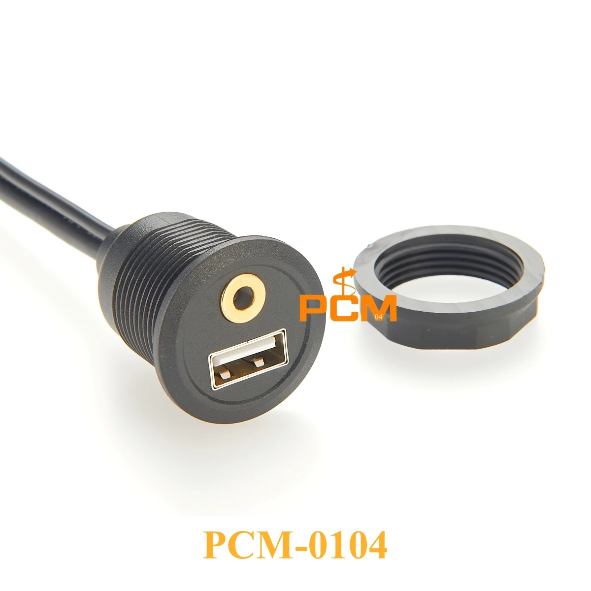 Round panel USB2.0 3.5mm flush mount dual port cable, USB and 3.5mm AUX stereo cable for car boat and Motorcycle dash mount-2