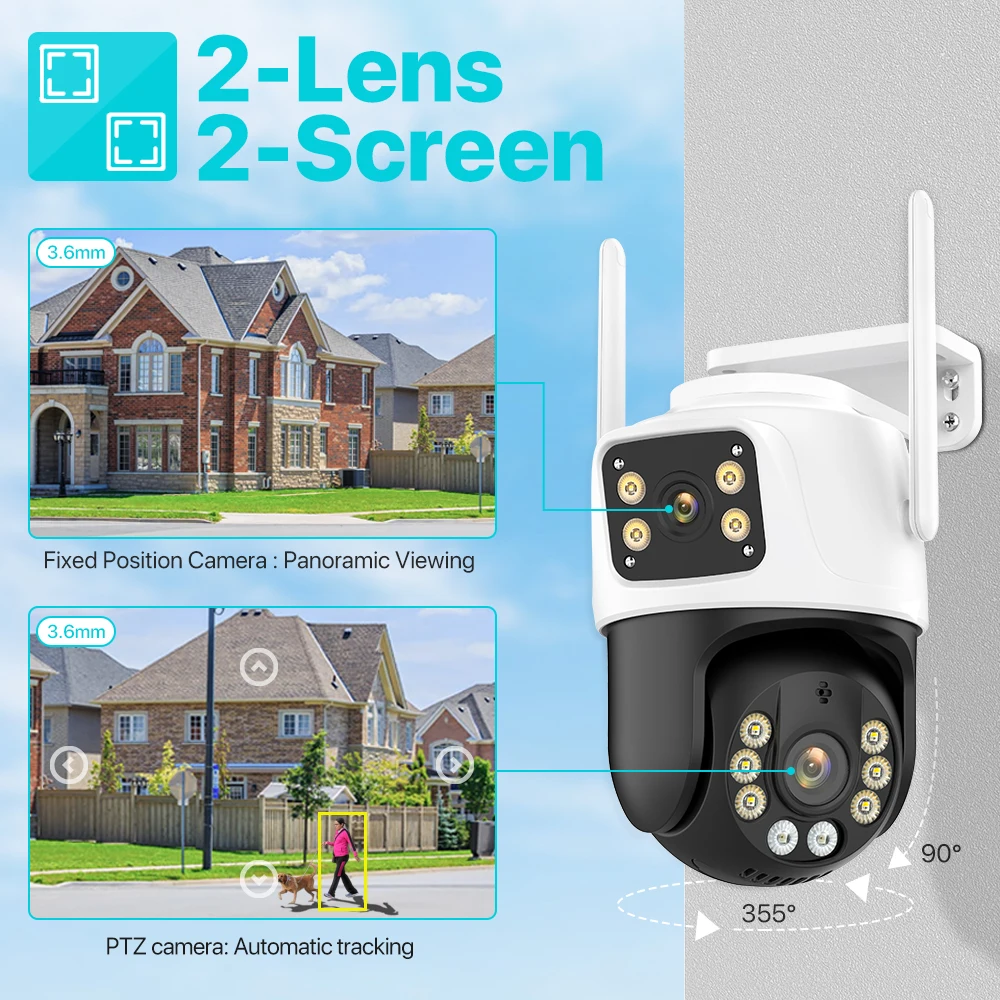 Dual Lens 360º Wifi Camera IP66 Security Protection 8MP 4K Wireless Outdoor Human Detection ICSEE Video Surveillance PTZ Camera-2