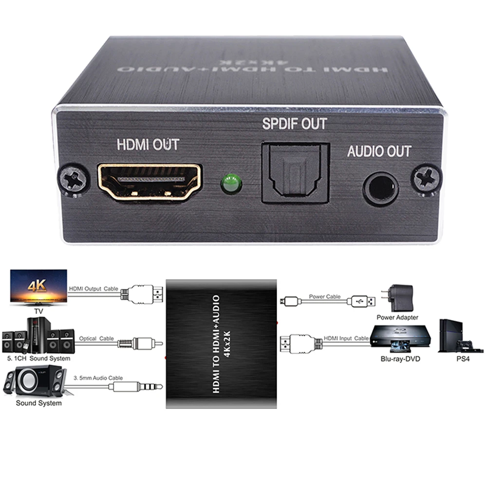 HDMI-compatible audio extractor +compatible Audio Extractor Stereo Extractor Converter Optical TOSLINK SPDIF + 3.5mm 4k x 2kAudi-5