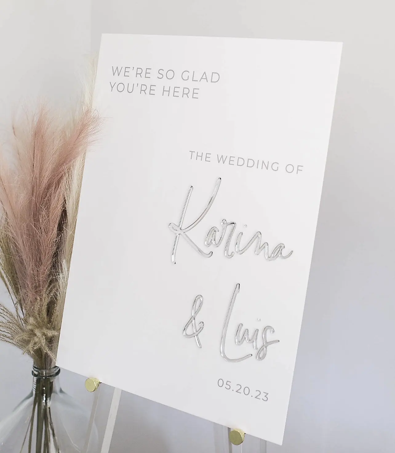 White Acrylic Wedding Sign With 3D Mirror Gold Names Wedding Welcome Sign Engagement Modern Wedding Sign 3D Welcome Signage-5