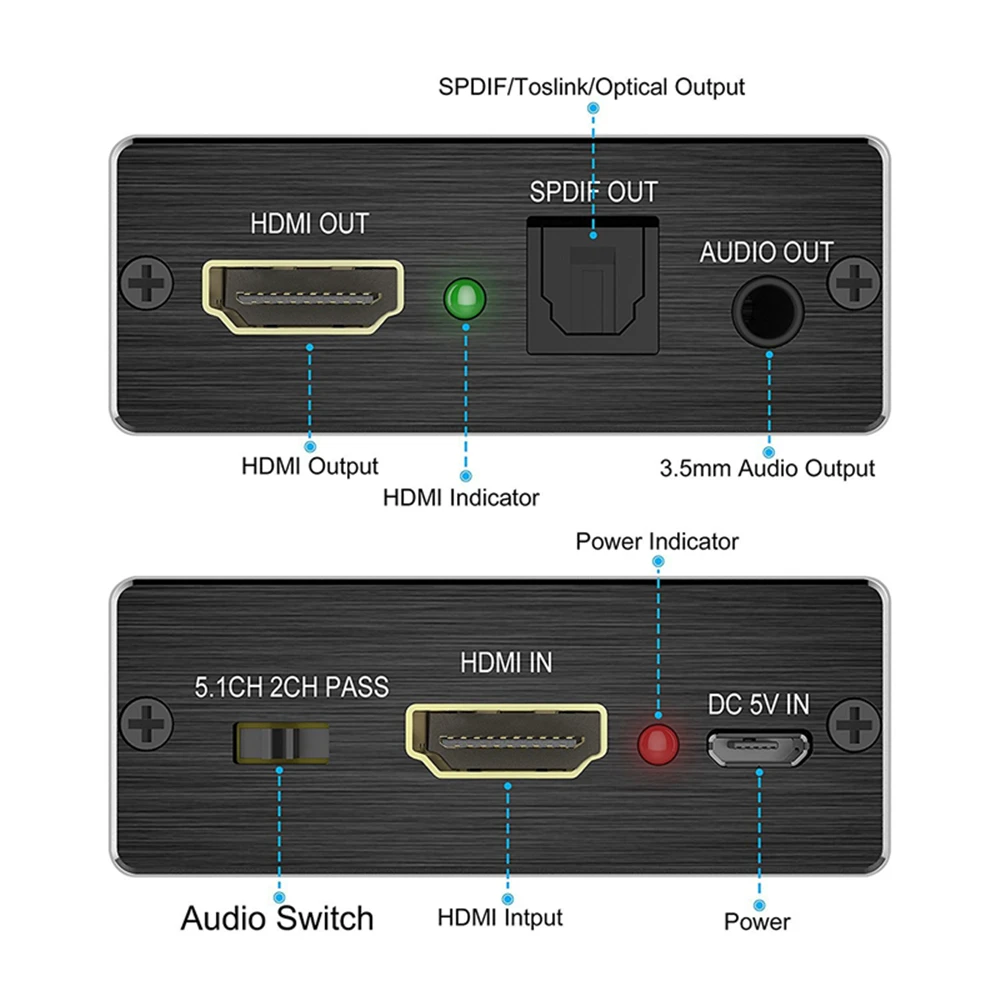 HDMI-compatible audio extractor +compatible Audio Extractor Stereo Extractor Converter Optical TOSLINK SPDIF + 3.5mm 4k x 2kAudi-2