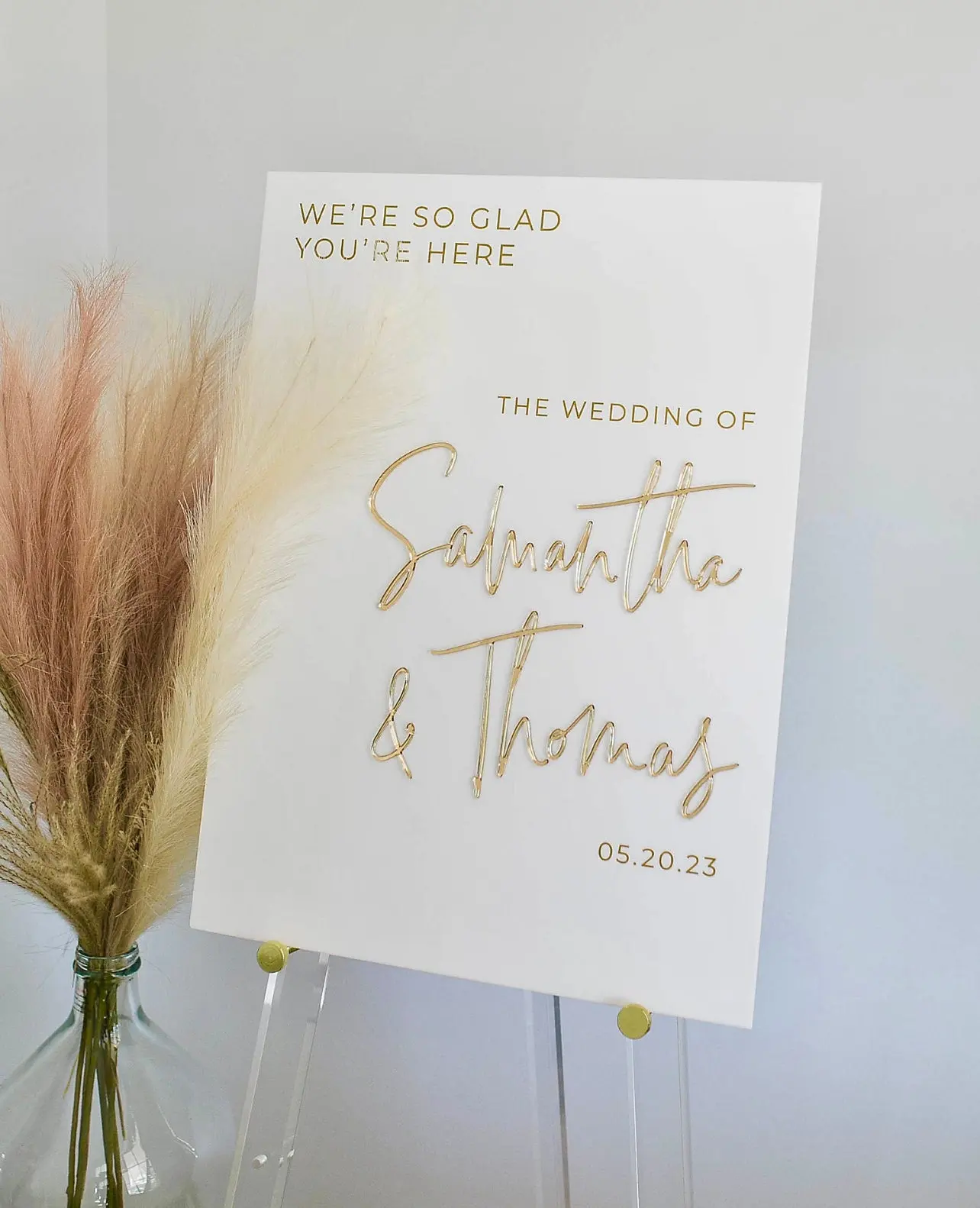 White Acrylic Wedding Sign With 3D Mirror Gold Names Wedding Welcome Sign Engagement Modern Wedding Sign 3D Welcome Signage-4