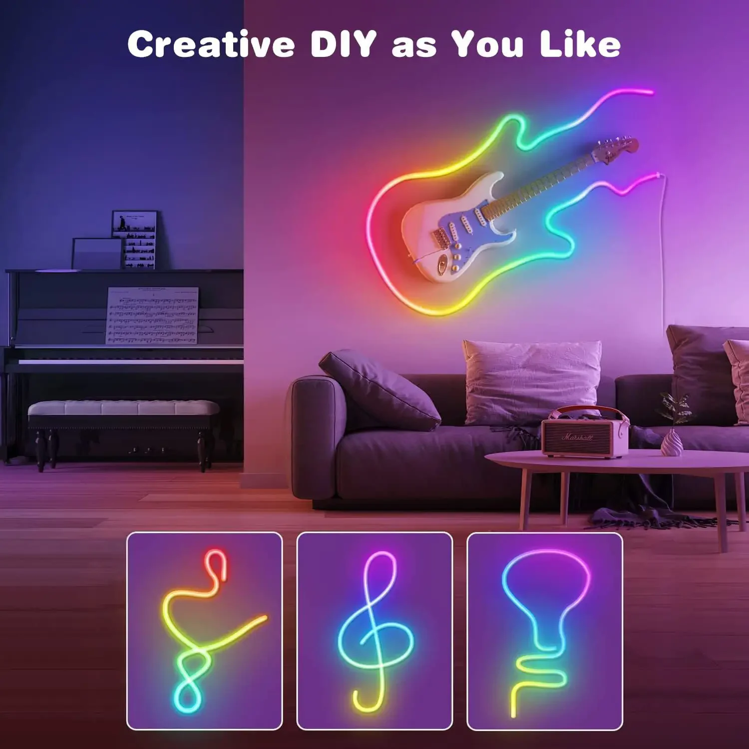 DC5V RGBIC Neon LED Strip Lights Neon Rope Light with Music Sync DIY RGBIC Dreamcolor Chasing Strip Tape for Home Decor Lighting-5