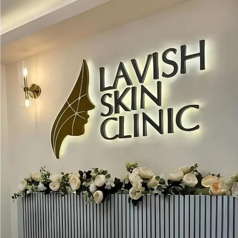 Custom 3D Business Logo 3D Illuminated Letters LED Backlit Sign Business Signage Metal 3d Business Sign Office Sign For Wall-2