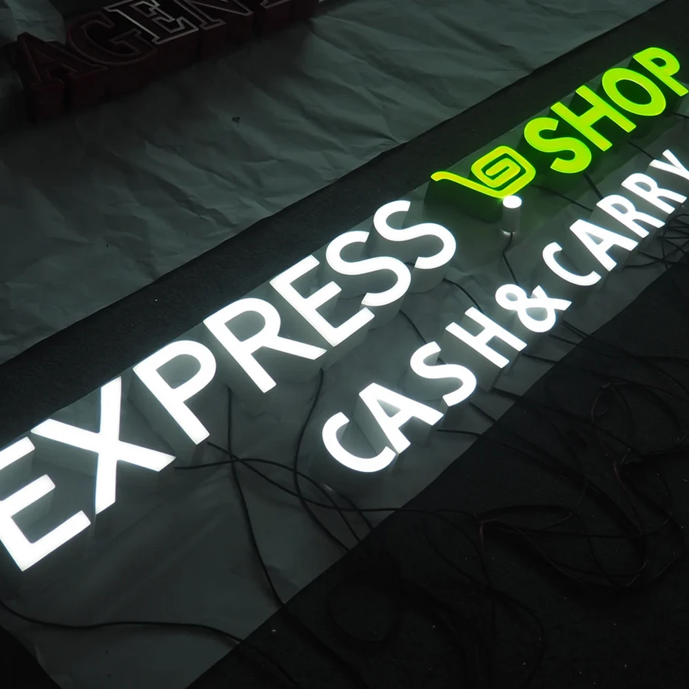Business Custom Large 3D Letters Illuminated Sign Metal Backlit Signage LED Store Company Signage Metal Neon LED Sign Outdoor-5