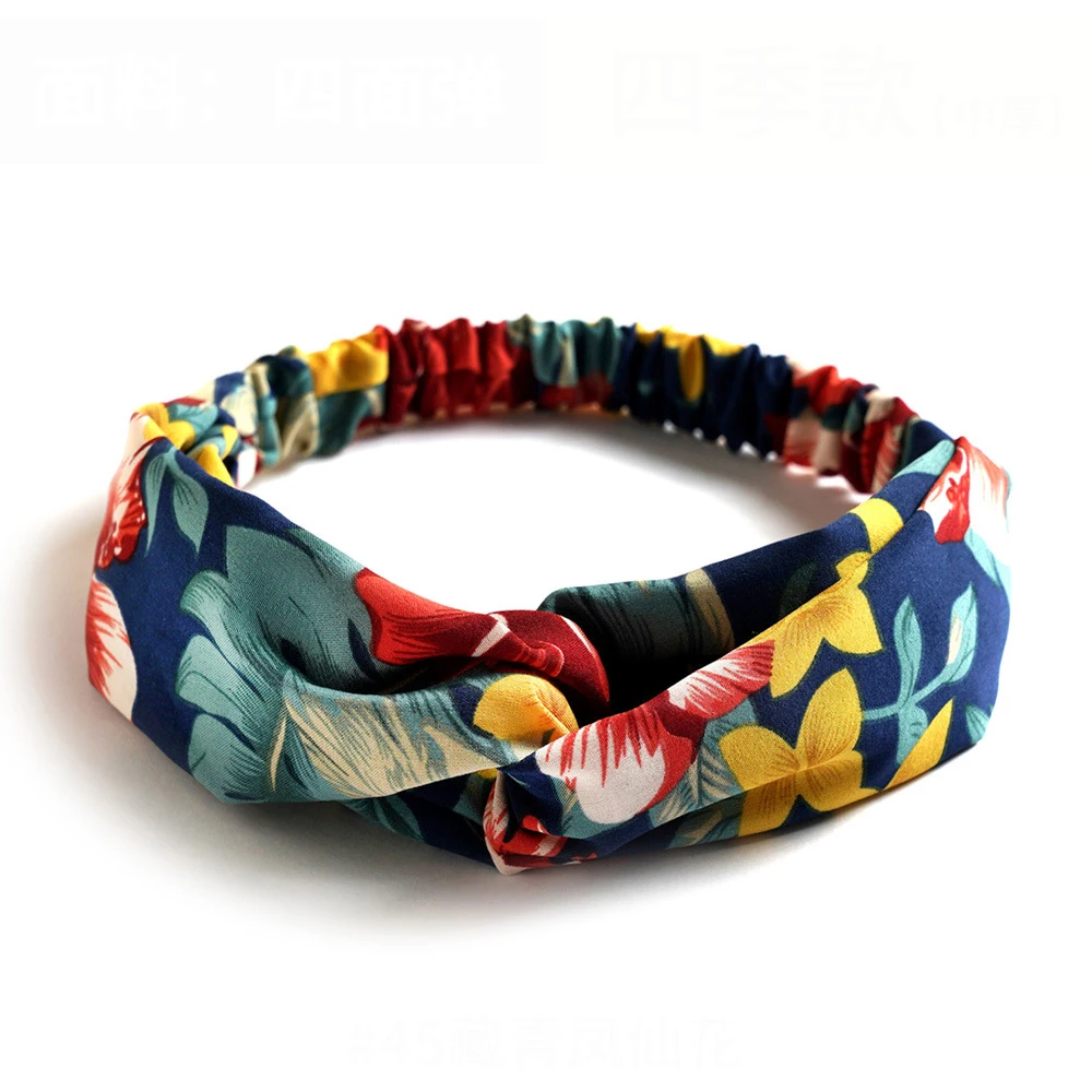 Fashion Women Girls Summer Bohemian Hair Bands Print Headbands Vintage Cross Turban Bandage Bandanas HairBands Hair Accessories-5