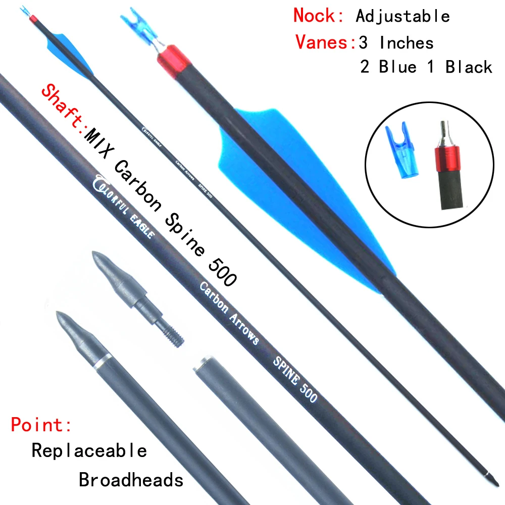 Outdoors Archery Carbon 28/30/31-Inch 7.6mm Shaft Removable Arrows with Field Points Replaceable Tips for Recurve & Compound Bow-3
