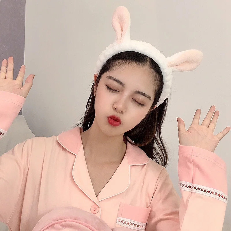 Wash Face Hair Holder Hairbands Soft Warm Coral Fleece Bow Animal Ears Headband For Women Girls Turban Fashion Hair Accessories-6