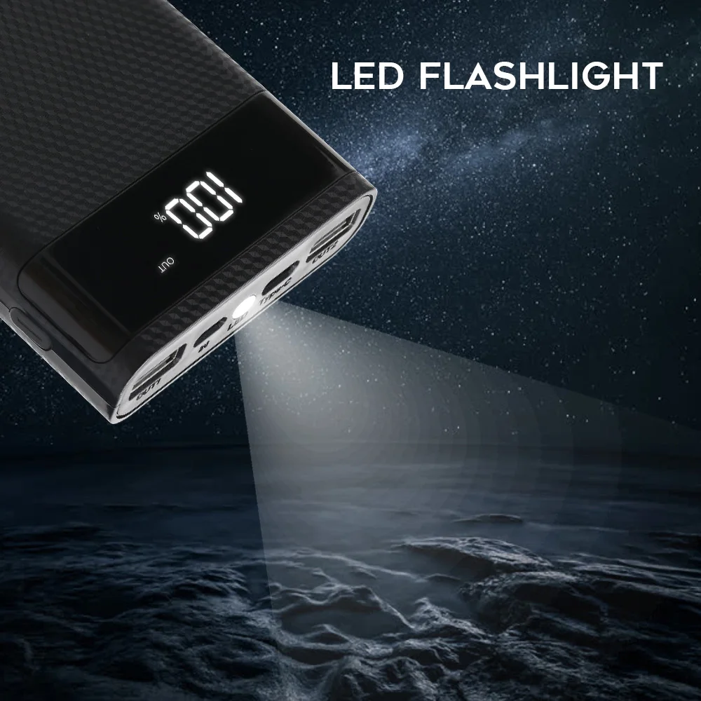 Dual USB Micro USB Type C Power Bank Shell DC 5V DIY 6*18650 Case Battery Charge Storage Box LED Display Flashlight-5