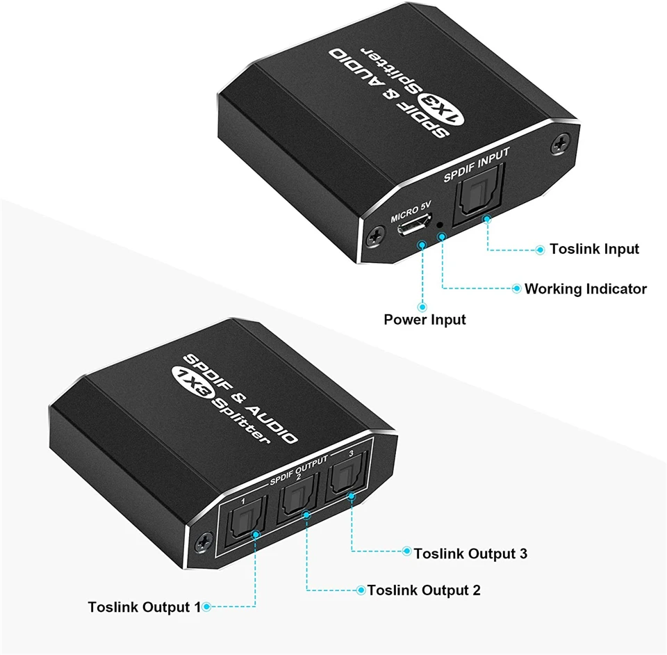2023 Best 1x3 Toslink Spdif Optical Digital Audio Splitter One input 3 Outputs Support LPCM 2.0 DTS AC3 With Optical Cable-3