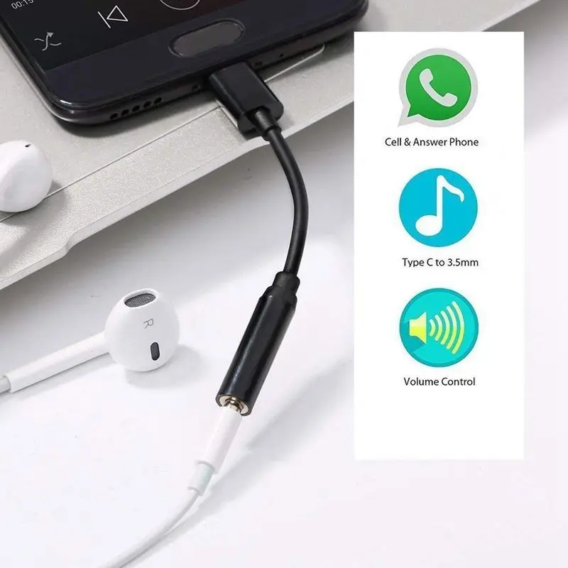 USB C to 3.5mm Headphone/Headphone jack Cable Adapter C Type 3.1 Male Port to 3.5 mm Stereo Female o Headphone Headphone Adapter-5