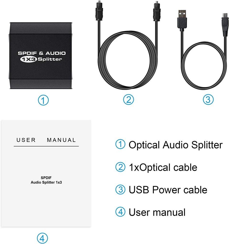 Digital SPDIF Optical Audio Splitter Aluminum Alloy Toslink Splitter Adapter 1x3 Optical Splitter 1 In 3 Out Support DTS AC3-6