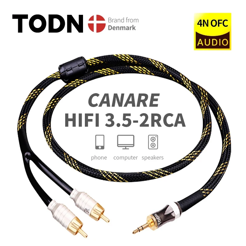 TODN HiFi cable audio RCA cable Audio signal wire plug 3.5mm aux plug convert 2 RCA plug-4