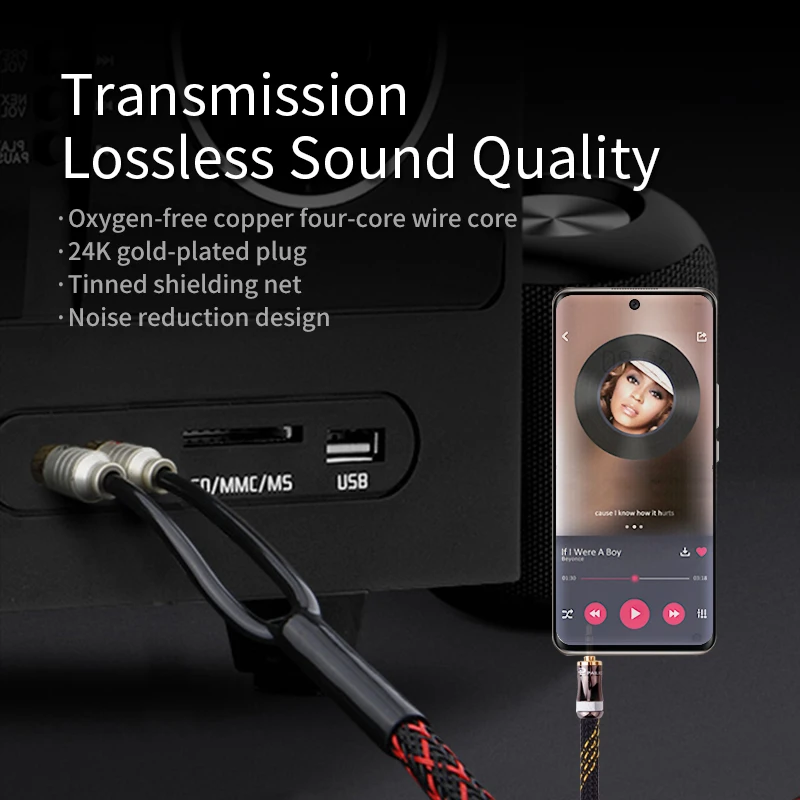 TODN HiFi cable audio RCA cable Audio signal wire plug 3.5mm aux plug convert 2 RCA plug-5
