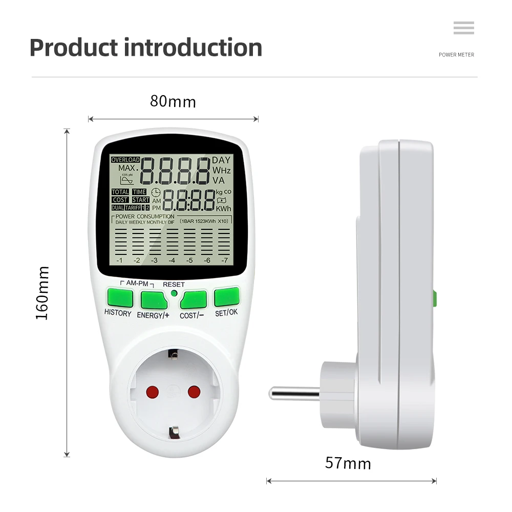 Digital LCD Energy watt Meter Wattmeter Wattage Electricity Kwh Power monitor Electric Meter Measuring Outlet Power Analyzer-4