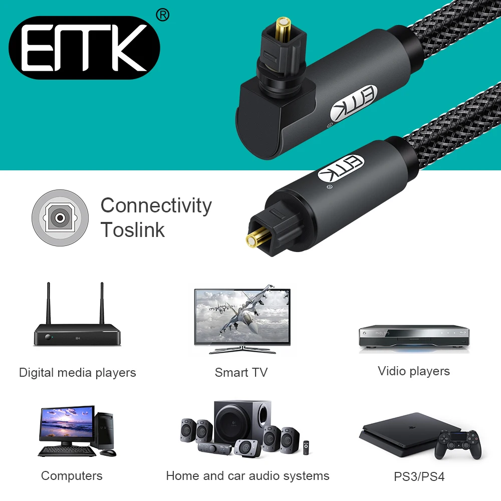 EMK 90 Degree Digital Optical Audio Cable 5.1 Right Angle Toslink SPDIF Cable for Blu-ray Player Xbox Soundbar Fiber Cable-6