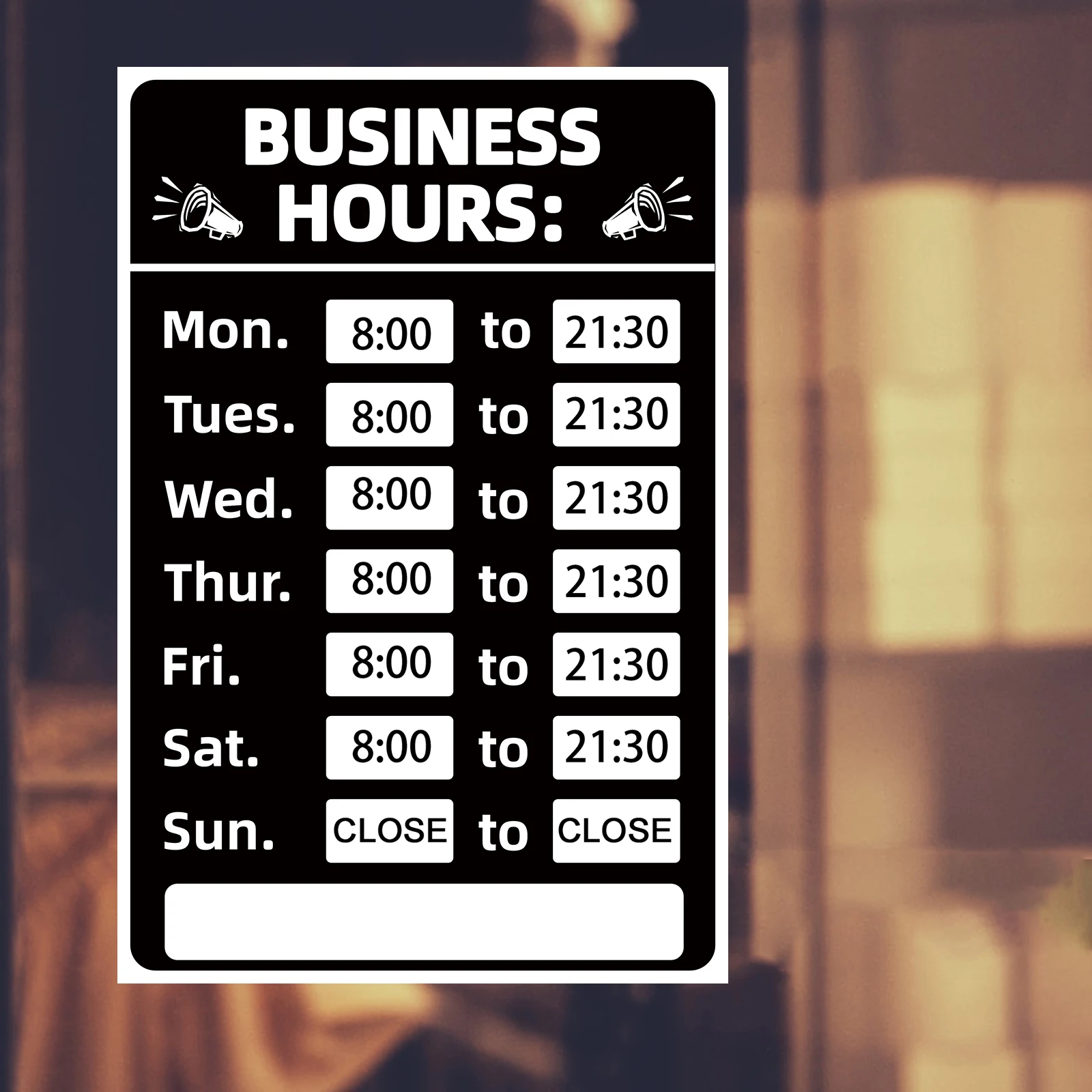 PVC Business Hours Sign with Number Sticker Store Office Window Door Signs Plastic Vinyl Signage Daily Open Times Display