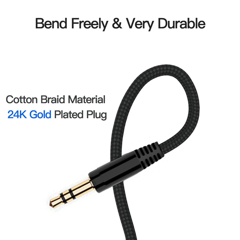 2M/3M/5M 3.5mm male to male extension cable aux cable Round Flat Braided Wire Cord Audio Data Cable for Car/Headphone/PM4-2
