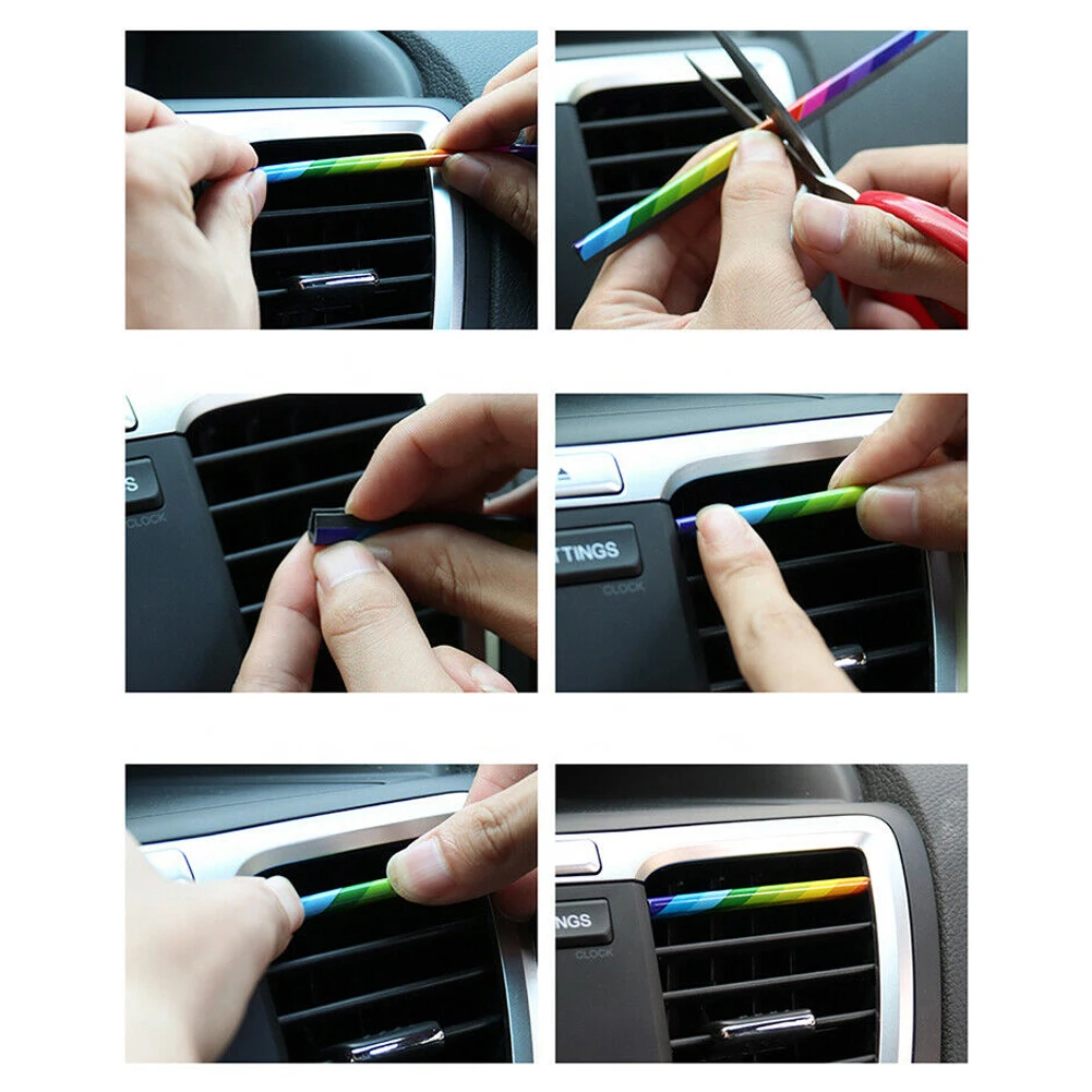 10 Pcs Colorful Car Accessories DIY Car Interior Air Conditioner Outlet Vent Grille Chrome Decoration Strip Silvery Car styling-5