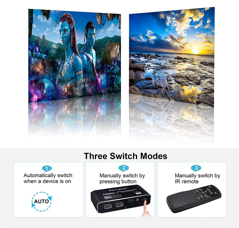 2x1 4K 120Hz HDMI Switch eARC Audio Extractor ARC Optical Toslink HDMI 2.0 Switch 4K 60Hz HDMI Switcher Remote for Apple TV PS4-4