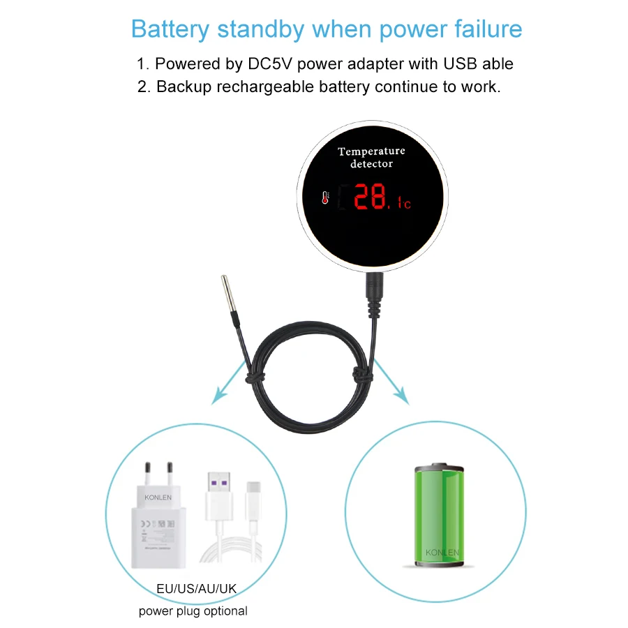 KONLEN Tuya Wifi Temperature Sensor 3m Wire Probe Digital Smartlife Thermometer Smart Home Water Pool Thermostat Remote Alarm-5
