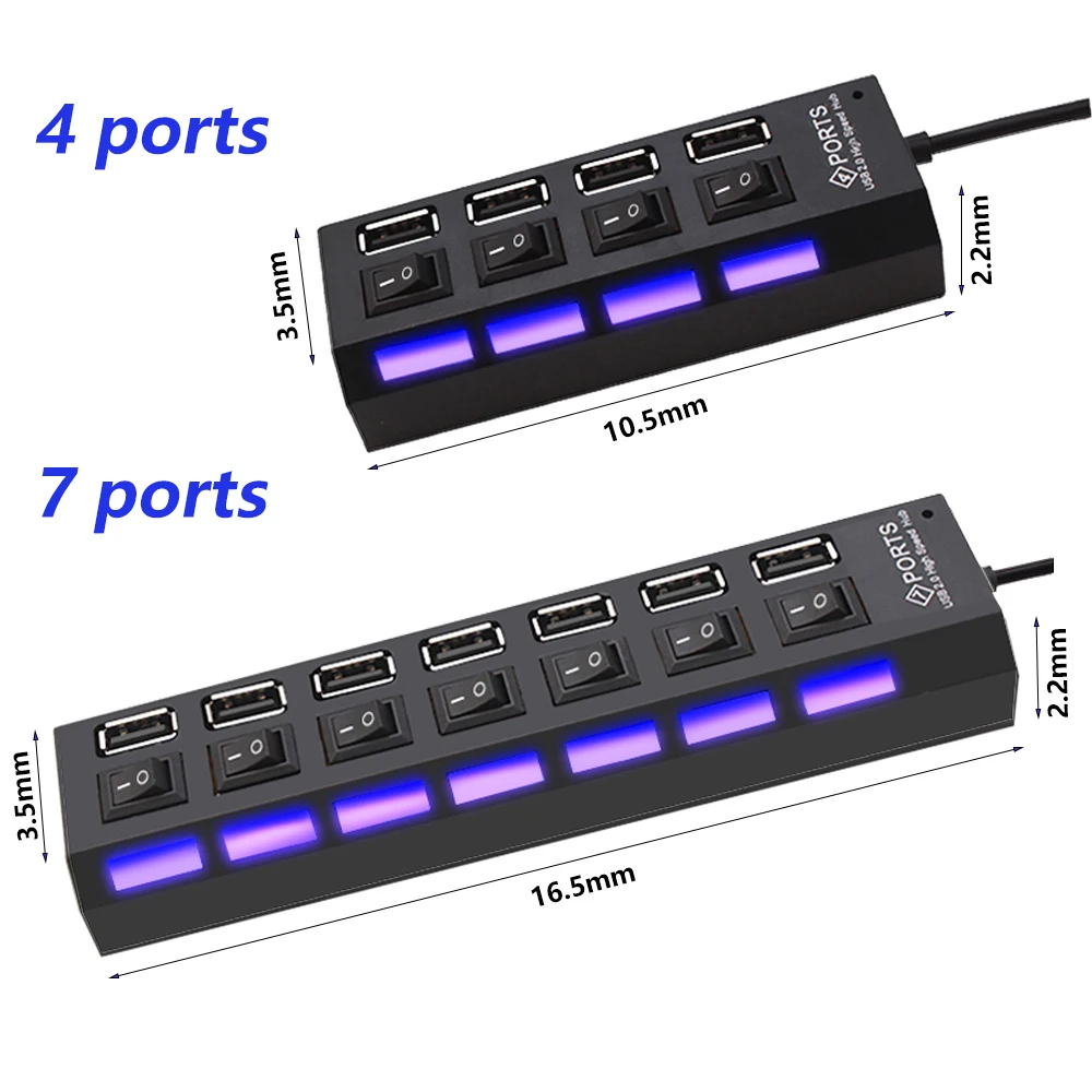 USB 2.0 Hub USB Hub 2.0 Multi USB Splitter Hub Use Power Adapter 4/7 Port Multiple Expander 2.0 USB Hub with Switch for PC-2