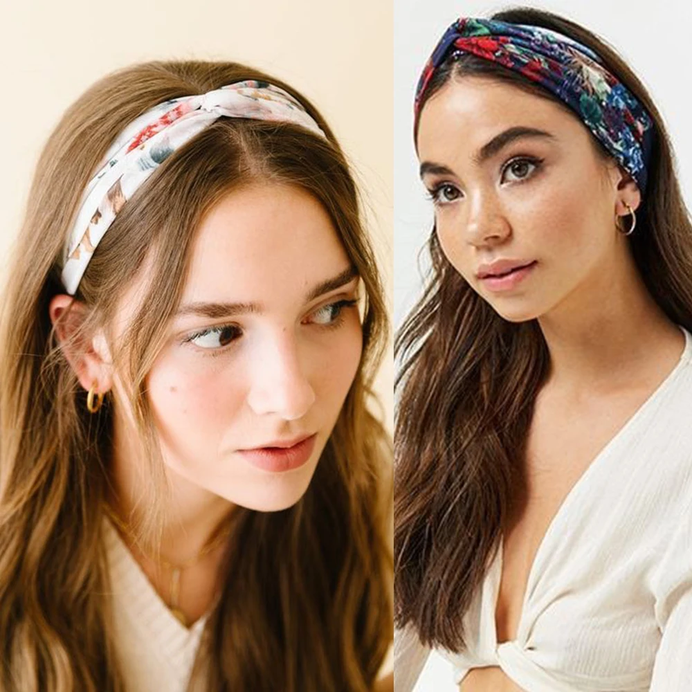 Fashion Women Girls Summer Bohemian Hair Bands Print Headbands Vintage Cross Turban Bandage Bandanas HairBands Hair Accessories-2