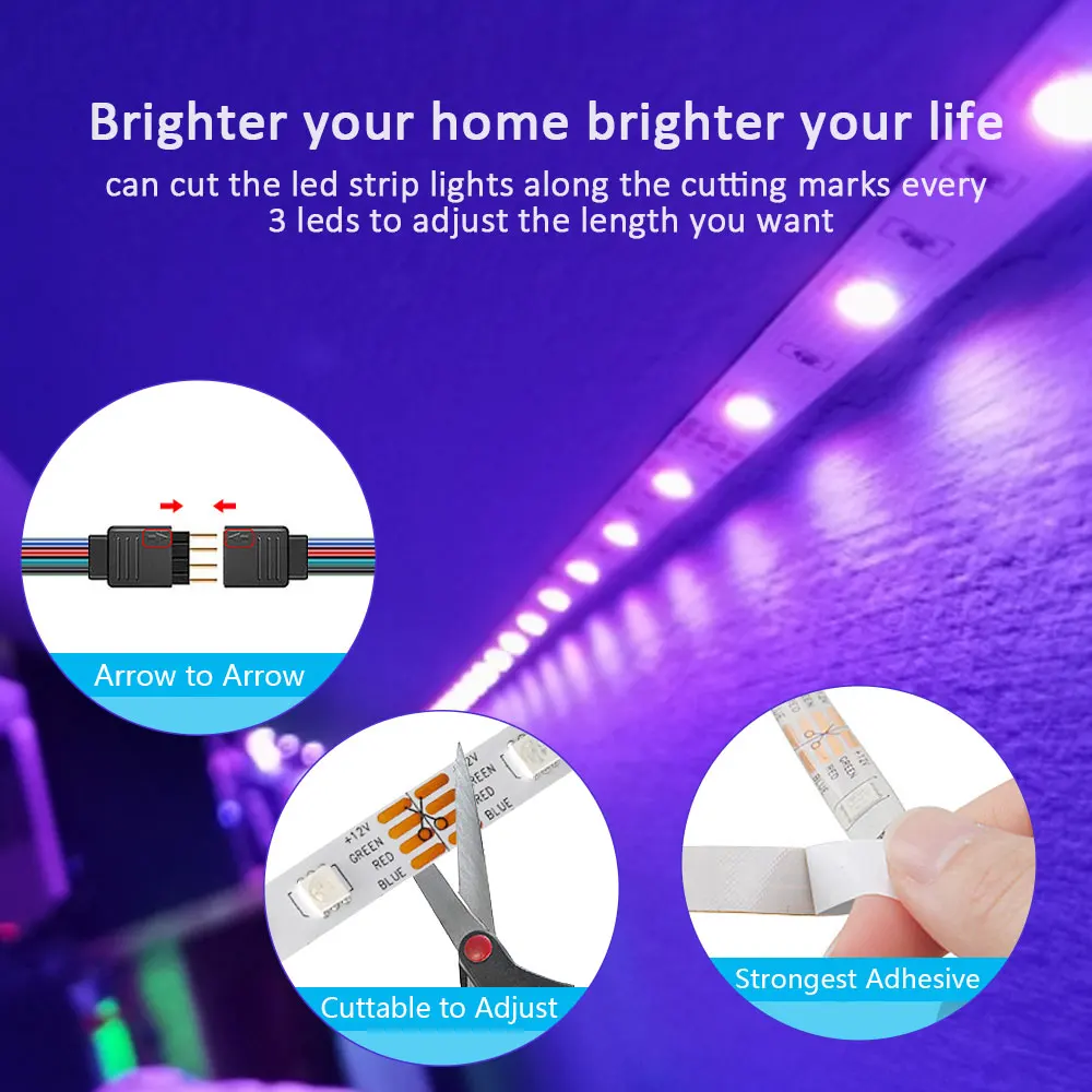 LED Strip Lights RGB 5050 ,5V 1M-30M,16 million colors, RGB , Led Strip Lighting Music Sync, Color Changing for Party Home-4
