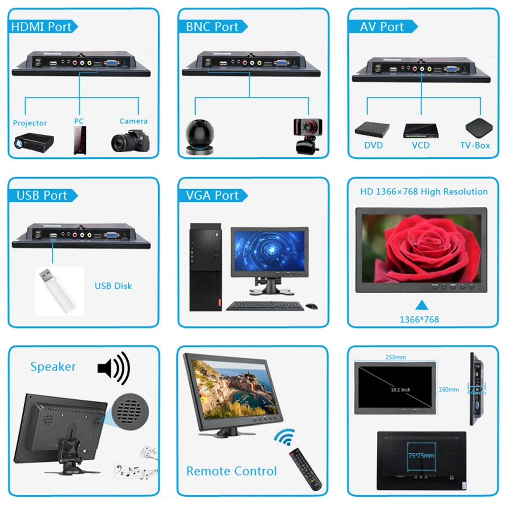 10.1″ pc monitor 1920x1200 Touch Gaming monitor for Raspberry Pi PS3 PS4 XBOX360 System CCTV with VGA HDMI BNC USB LCD display-4