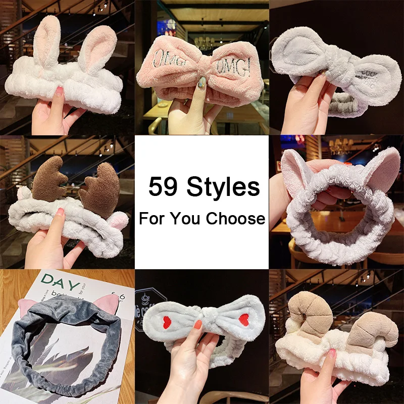 Wash Face Hair Holder Hairbands Soft Warm Coral Fleece Bow Animal Ears Headband For Women Girls Turban Fashion Hair Accessories-3