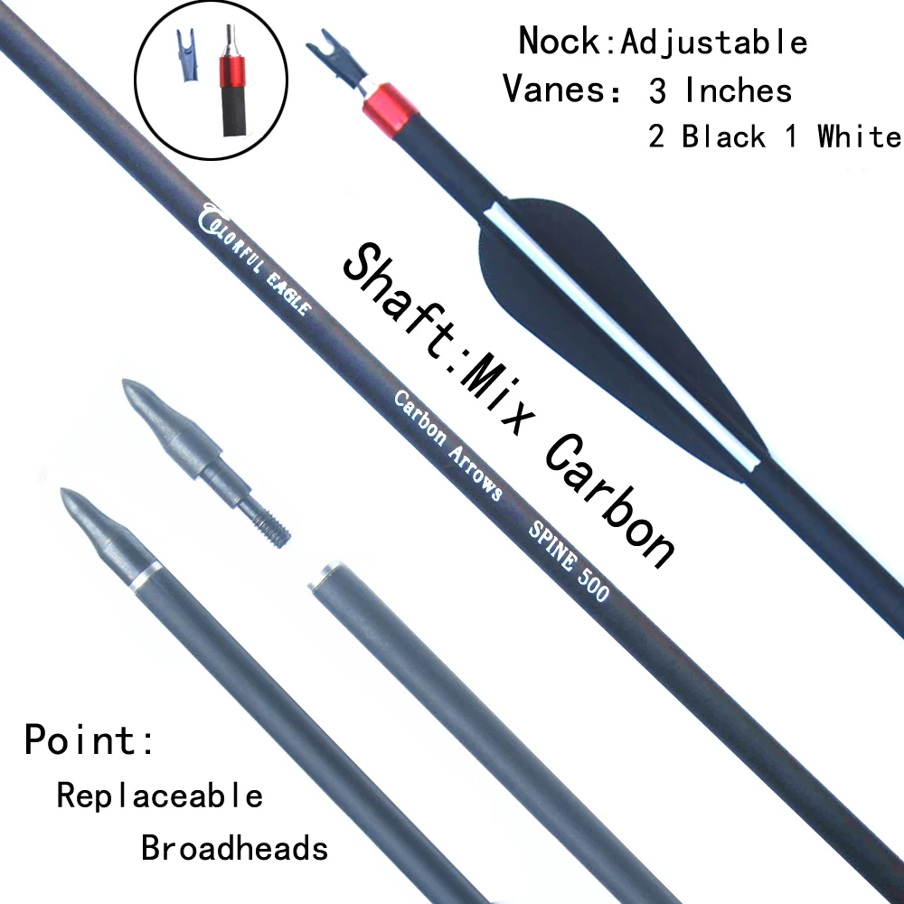 6/12/24/30PCS ID 6.2mm Carbon Arrows Archery Arrow Shooting Hunting Bow TPU Feather 28/30/31 Inch Shaft Replaceable arrowhead-3
