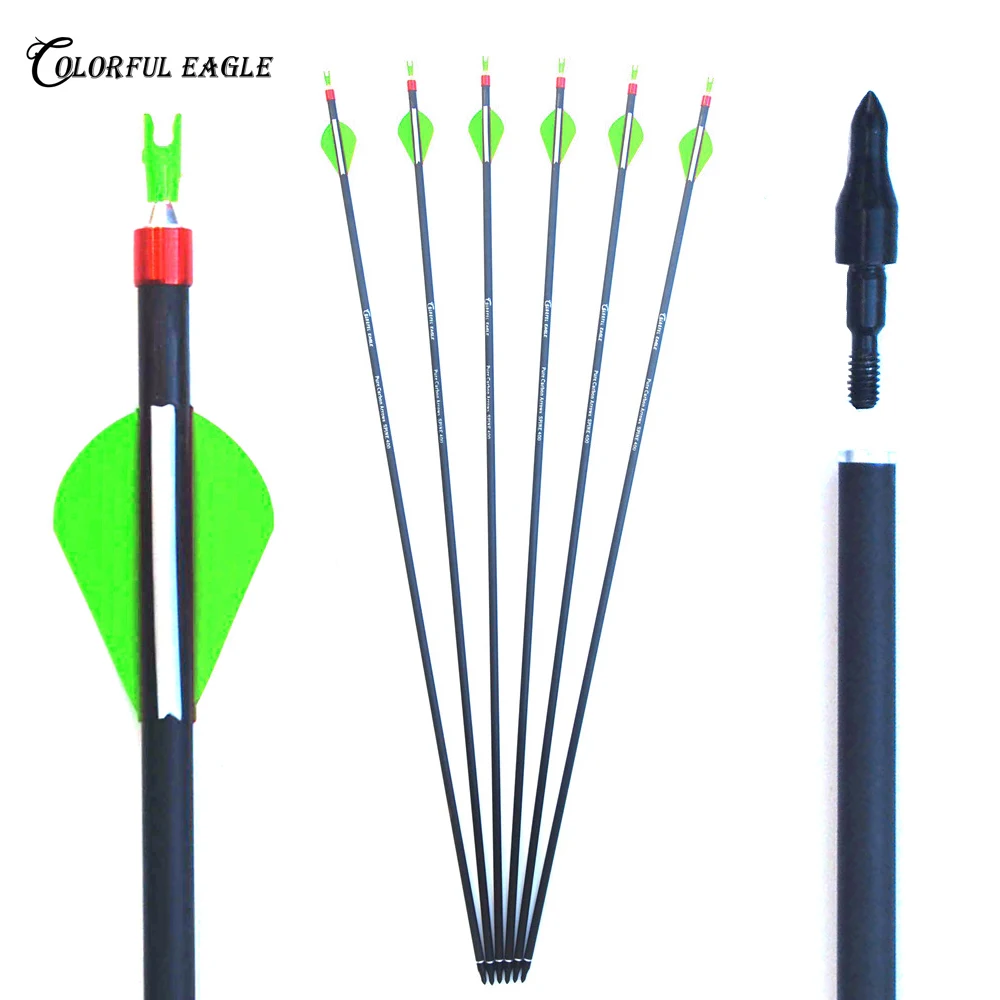 Spine 300 400 Archery Pure Carbon Arrows Hunting 28/30/31 Inch Shaft For Compound Recurve Bow