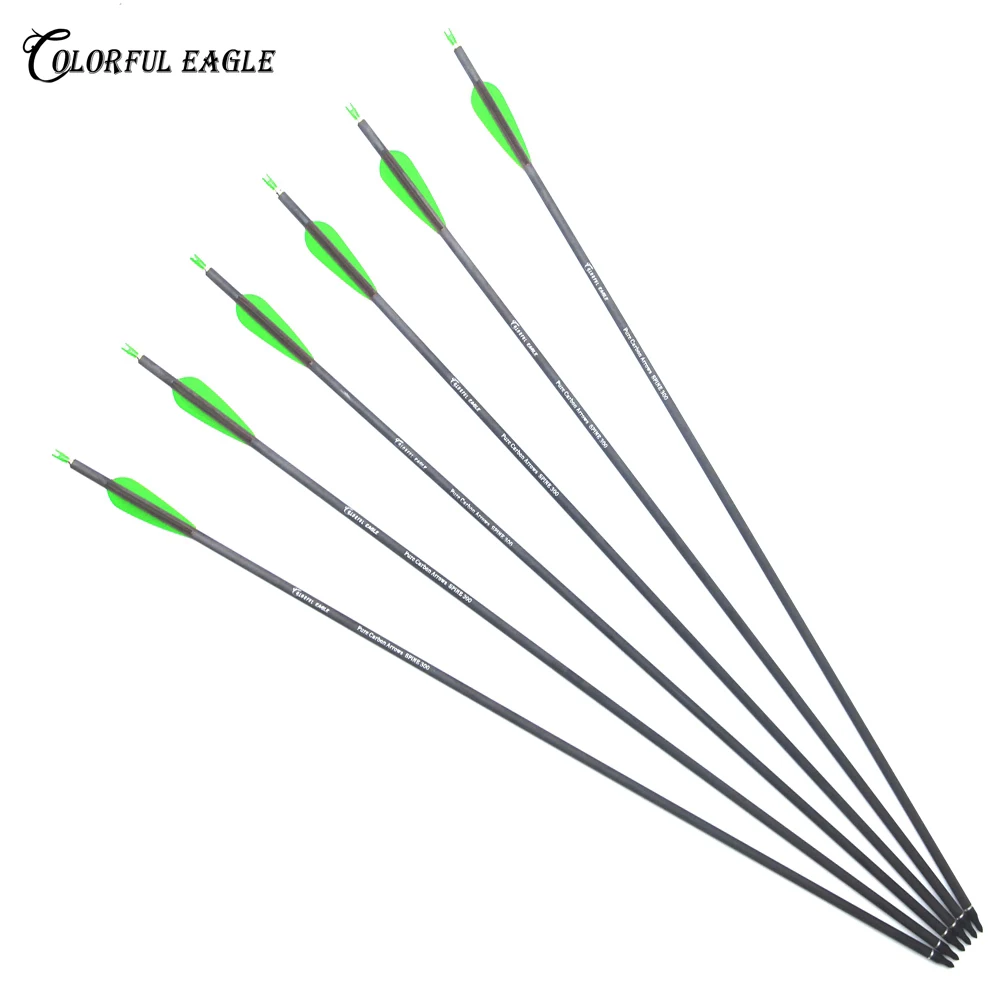 Pure Carbon Arrow28"/30"/31" Archery Arrows Replacable Arrowheads Spine 300 400 for Compound Recurve Bow Hunting