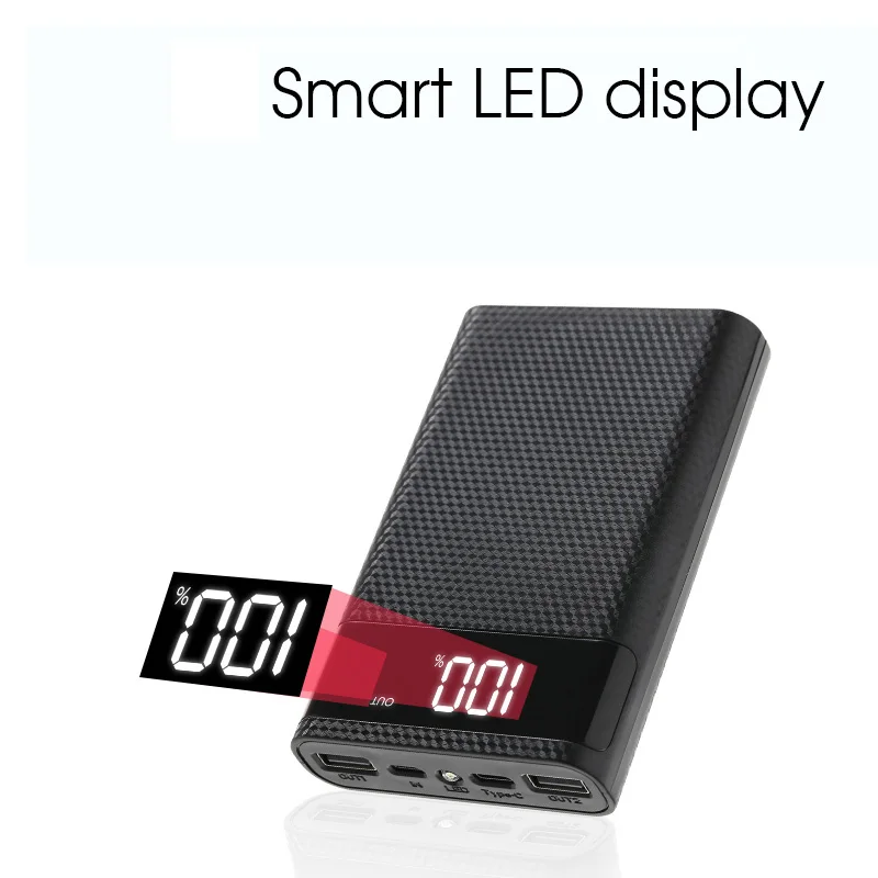 Dual USB Micro USB Type C Power Bank Shell DC 5V DIY 6*18650 Case Battery Charge Storage Box LED Display Flashlight-2