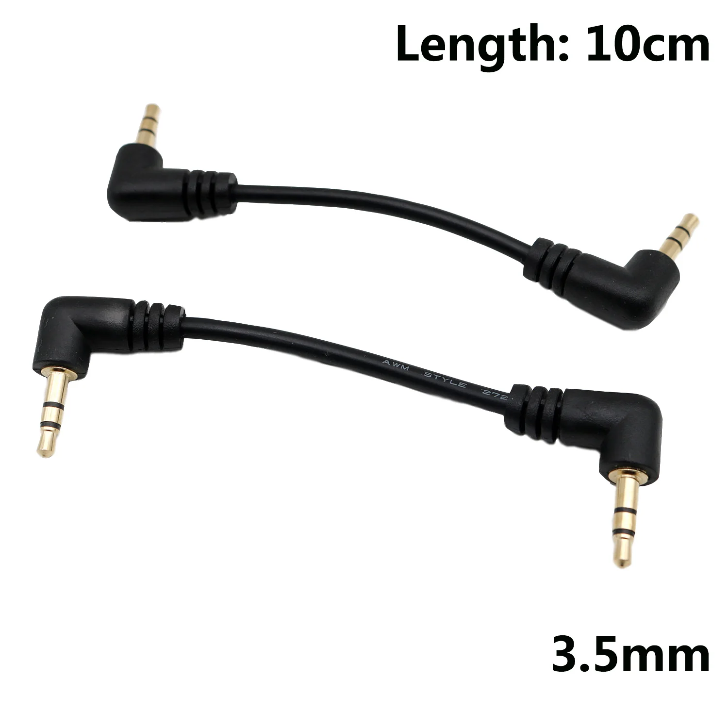 1pc Gold 3.5mm 1/8" Male Right Angle To 3.5mm 3 Pole Male Right Stereo AUX Audio Cable  Cord 10cm / 15cm