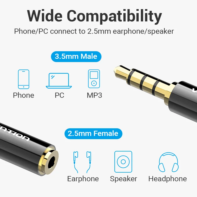 Vention Jack 3.5mm to 2.5mm Male to Female Plug Audio Adapter for Speaker Laptop Headphone Jack Aux Cable Connecter 2.5 to 3.5-6