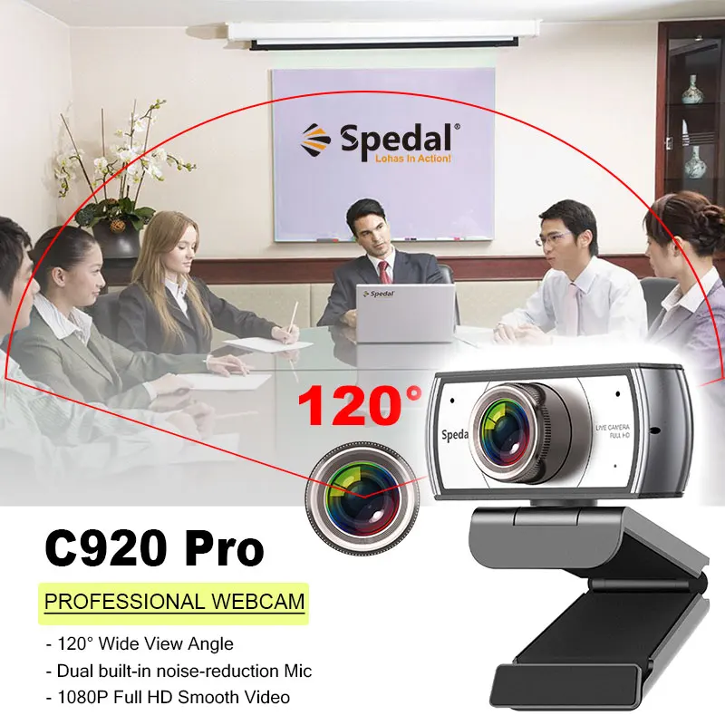 Spedal C920Pro 120° Wide Angle Webcam 1080P Full hd with Microphone USB Video Conference Meetting For Laptop Computer Mac PC-2